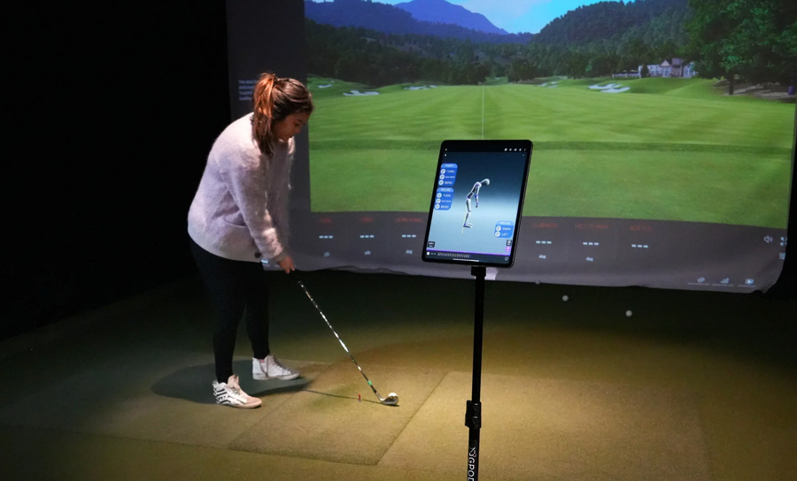 GPOD Studio set up on an indoor golf simulator
