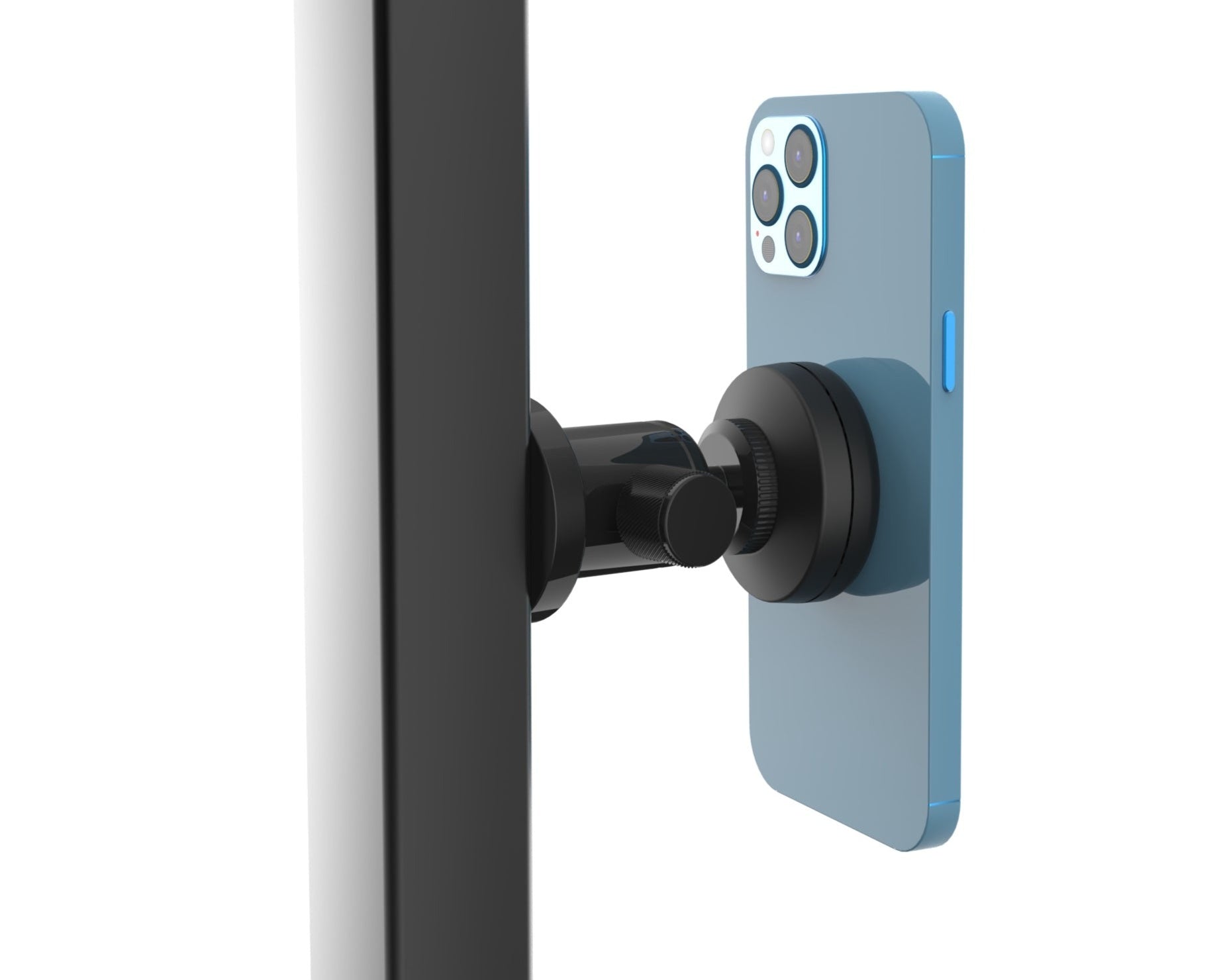 iphone attached and mounted to the gpod caddy magnetic golf cart phone holder